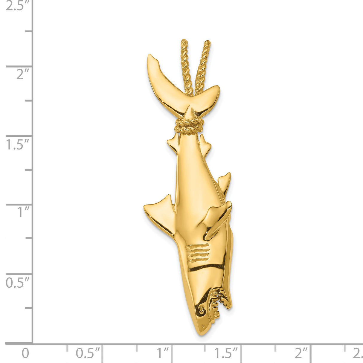 14k Yellow Gold Shark Pendant, Realistic Great White Hanging by Rope, Nautical Charm for Men or Unisex