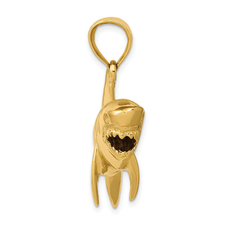 14k Yellow Gold Shark Pendant, Great White Design, Nautical Marine Animal Jewelry for Men or Unisex