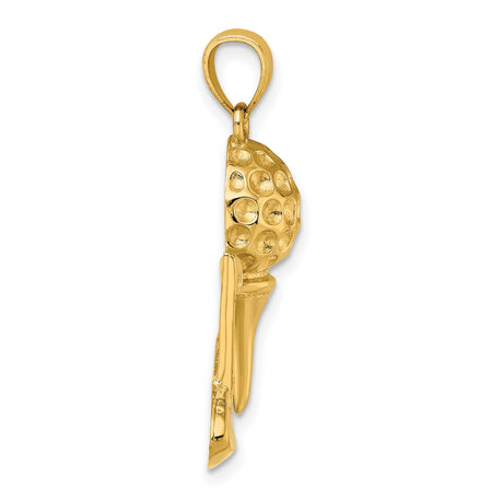 14k Yellow Gold Golf Pendant with Ball on Tee and Flag, Unisex Sports Charm