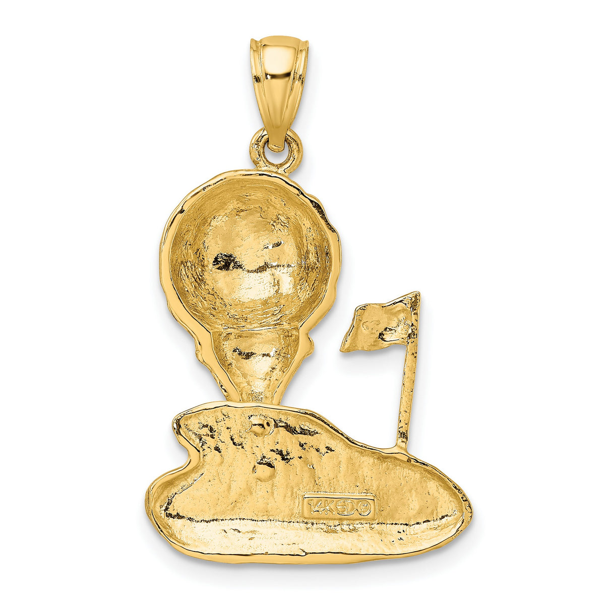 14k Yellow Gold Golf Pendant with Ball on Tee and Flag, Unisex Sports Charm