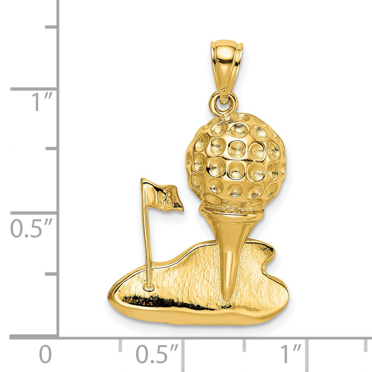 14k Yellow Gold Golf Pendant with Ball on Tee and Flag, Unisex Sports Charm