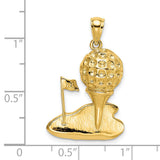 14k Yellow Gold Golf Pendant with Ball on Tee and Flag, Unisex Sports Charm