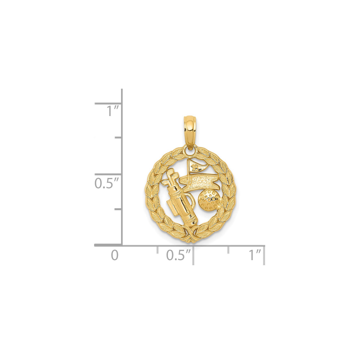 14k Yellow Gold Golf Bag Flag Pendant with Laurel Wreath Design for Men and Women