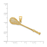 14k Yellow Gold Lacrosse Stick Pendant with Textured Handle and Mesh Head for Men or Unisex