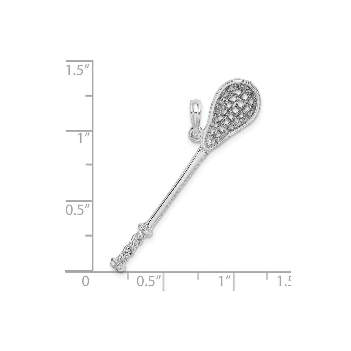 14k White Gold Lacrosse Stick Pendant, Sports Charm Symbolizing Teamwork and Athletic Spirit