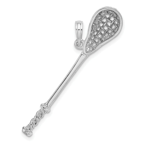 14k White Gold Lacrosse Stick Pendant with Detailed Netting and Handle Design