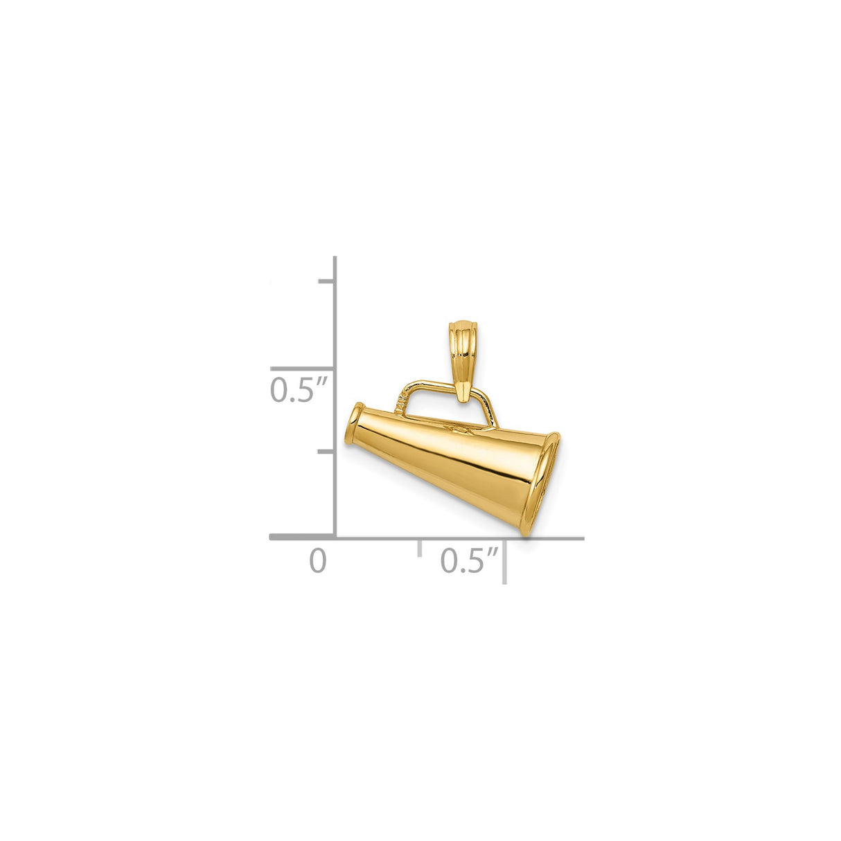 14k Yellow Gold Megaphone Pendant Charm, Polished Cheer Symbol, Unisex or Womens Jewelry