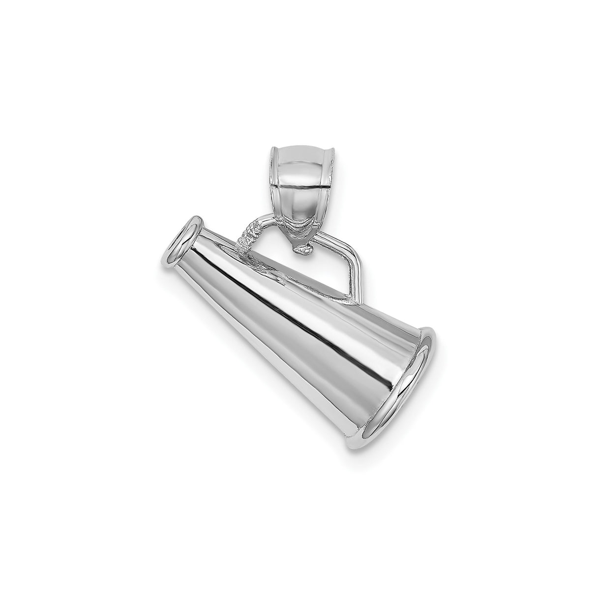 14k White Gold Megaphone Pendant, Polished 3D Cheerleading Charm for Women and Men