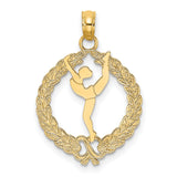 14k Yellow Gold Ballerina Pendant with Laurel Wreath, Arabesque Dance Charm for Women