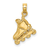 Solid Polished 3-D Rollerblade Charm Pendant in Real 14k Yellow Gold