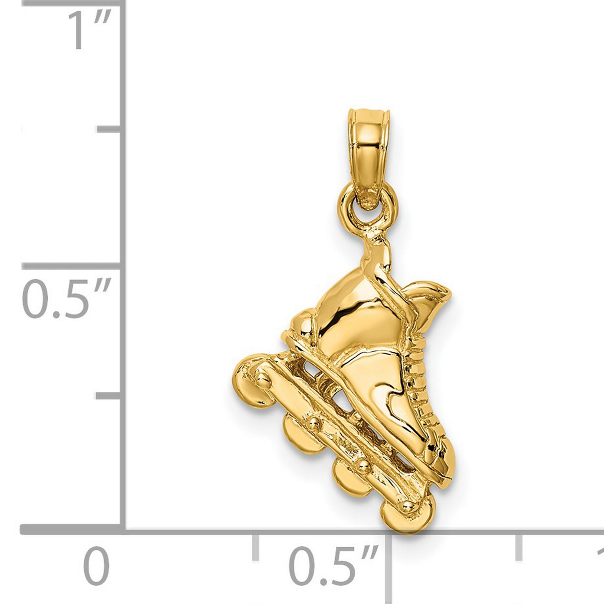 Solid Polished 3-D Rollerblade Charm Pendant in Real 14k Yellow Gold