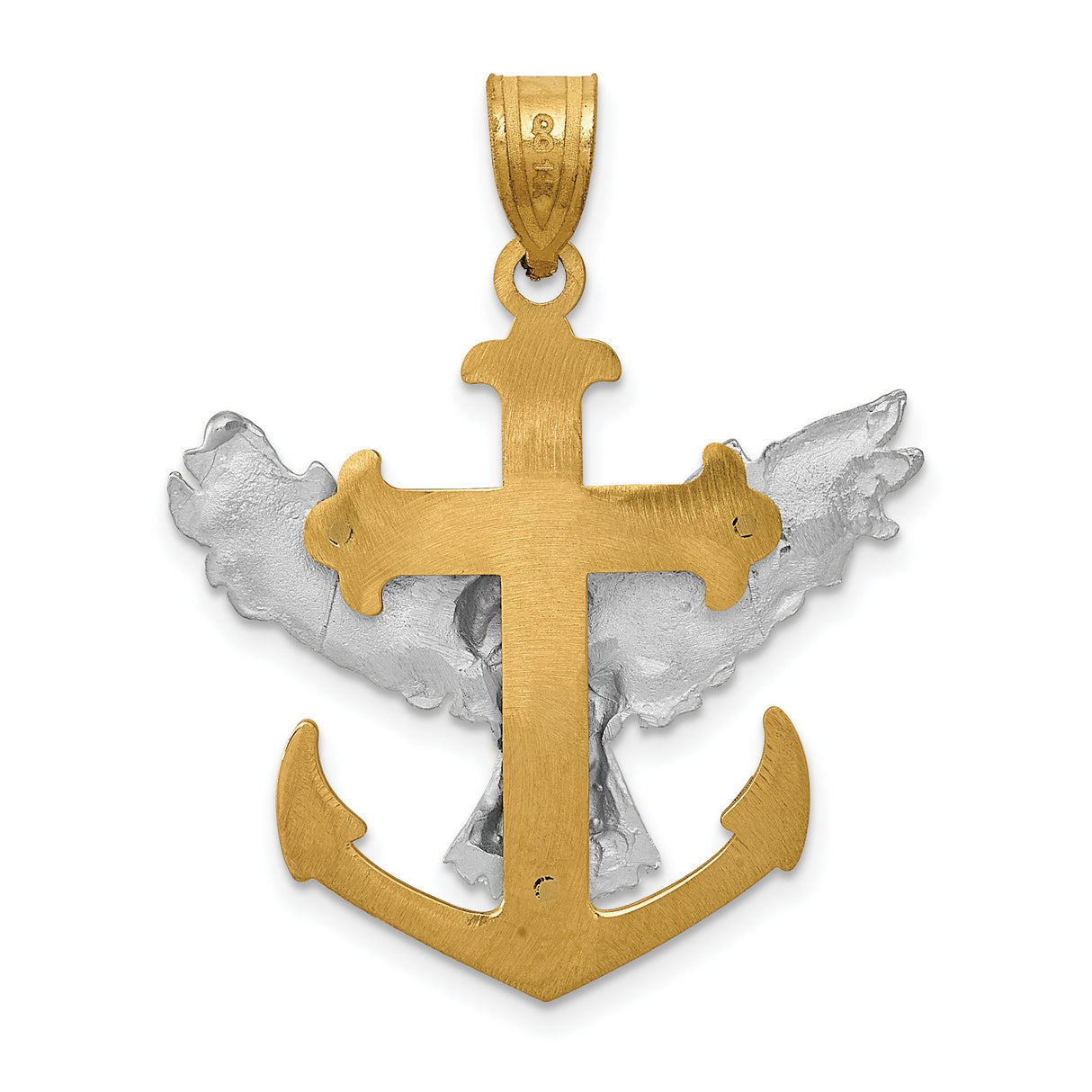 Ship Anchor With Eagle Cross Charm Pendant in Real 14k Multi-Tone Gold