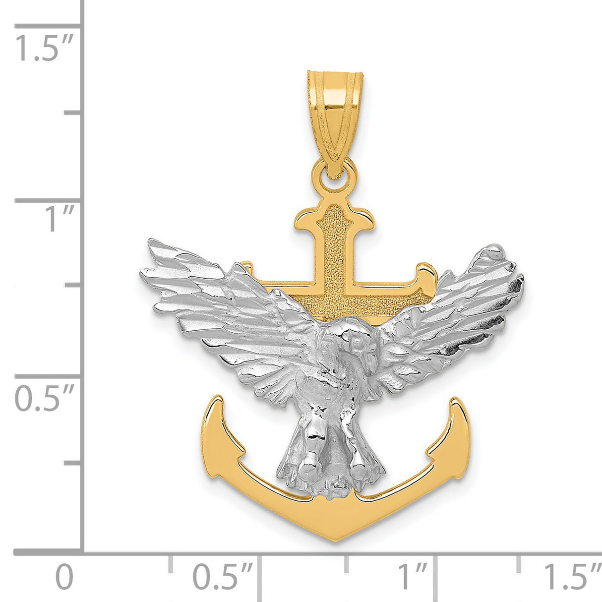 Ship Anchor With Eagle Cross Charm Pendant in Real 14k Multi-Tone Gold