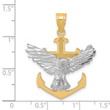 Ship Anchor With Eagle Cross Charm Pendant in Real 14k Multi-Tone Gold