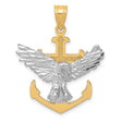 Ship Anchor With Eagle Cross Charm Pendant in Real 14k Multi-Tone Gold