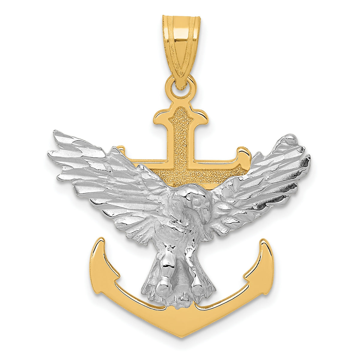 Ship Anchor With Eagle Cross Charm Pendant in Real 14k Multi-Tone Gold