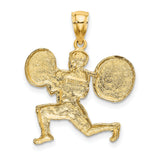 14k Yellow Gold Weightlifter Pendant with Barbell Lunge Design, Fitness and Strength Charm for Men