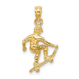 14k Yellow Gold Skateboarder Pendant, Solid Skater Charm with 3D Figure, Urban Streetwear Style