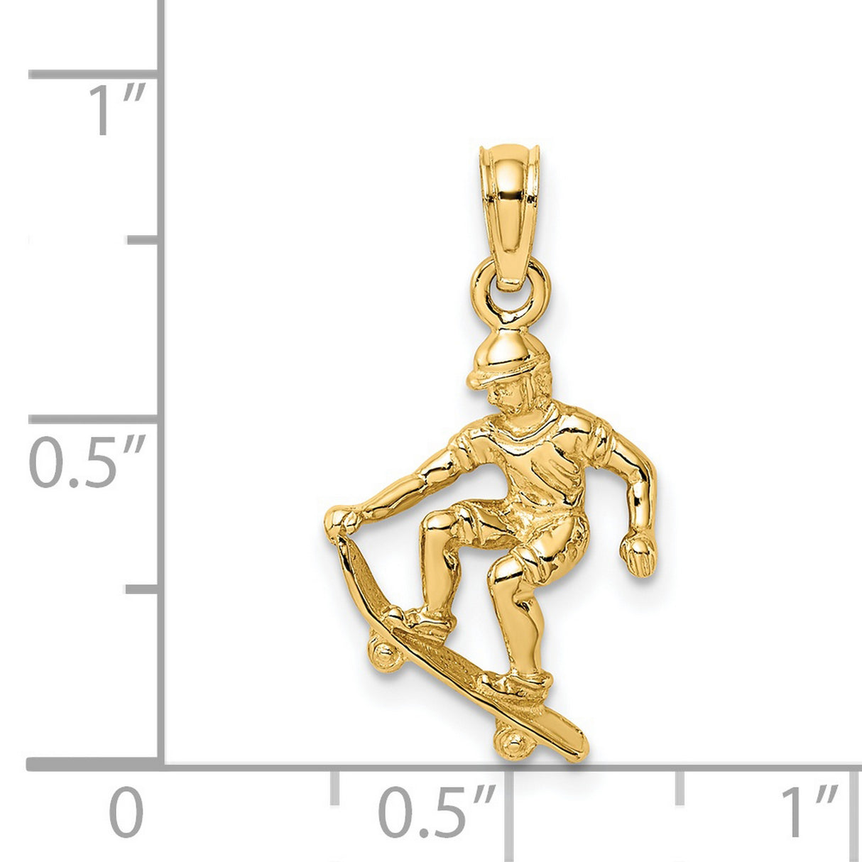14k Yellow Gold Skateboarder Pendant, Solid Skater Charm with 3D Figure, Urban Streetwear Style