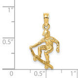14k Yellow Gold Skateboarder Pendant, Solid Skater Charm with 3D Figure, Urban Streetwear Style
