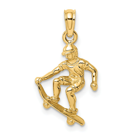 14k Yellow Gold Skateboarder Pendant, Solid Skater Charm with 3D Figure, Urban Streetwear Style