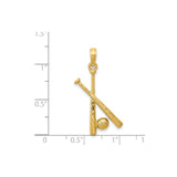 14k Yellow Gold Baseball Pendant with Crossed Bats and Detailed Ball, Sports Charm for Men or Women