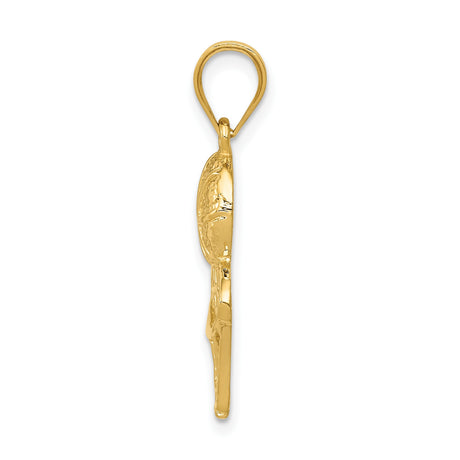 14k Yellow Gold Basketball Pendant with Textured Ball and Hoop Design, Unisex Sports Charm