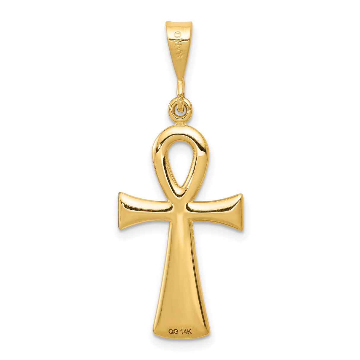 Reversible Polished Ankh Cross Charm Pendant in Real 14k Yellow Gold