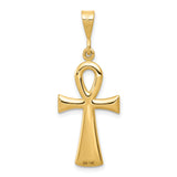 Reversible Polished Ankh Cross Charm Pendant in Real 14k Yellow Gold