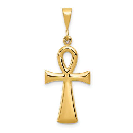 Reversible Polished Ankh Cross Charm Pendant in Real 14k Yellow Gold