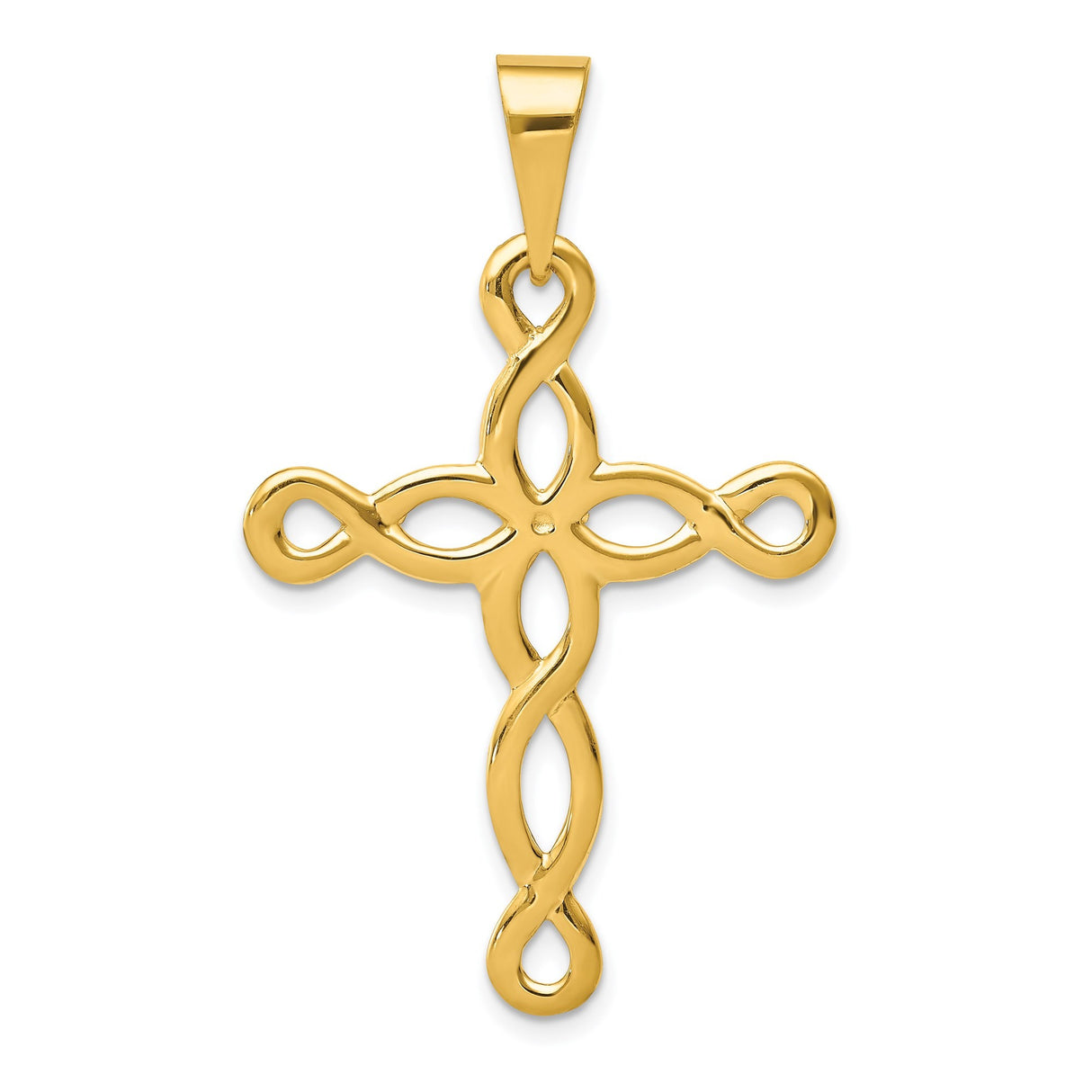 14k Yellow Gold Infinity Cross Pendant with Latin-Style Open Figure Eight Design
