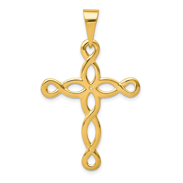 14k Yellow Gold Infinity Cross Pendant with Latin-Style Open Figure Eight Design