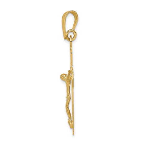 14k Yellow Gold Crucifix Cross Pendant with Detailed Jesus Figure, Religious Christian Charm