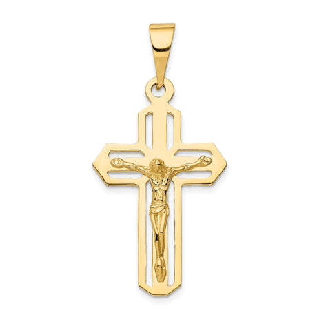 14k Yellow Gold Crucifix Cross Pendant with Detailed Jesus Figure, Religious Christian Charm