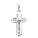 14k White Gold Crucifix Pendant with Detailed Christ Figure in Openwork Religious Design