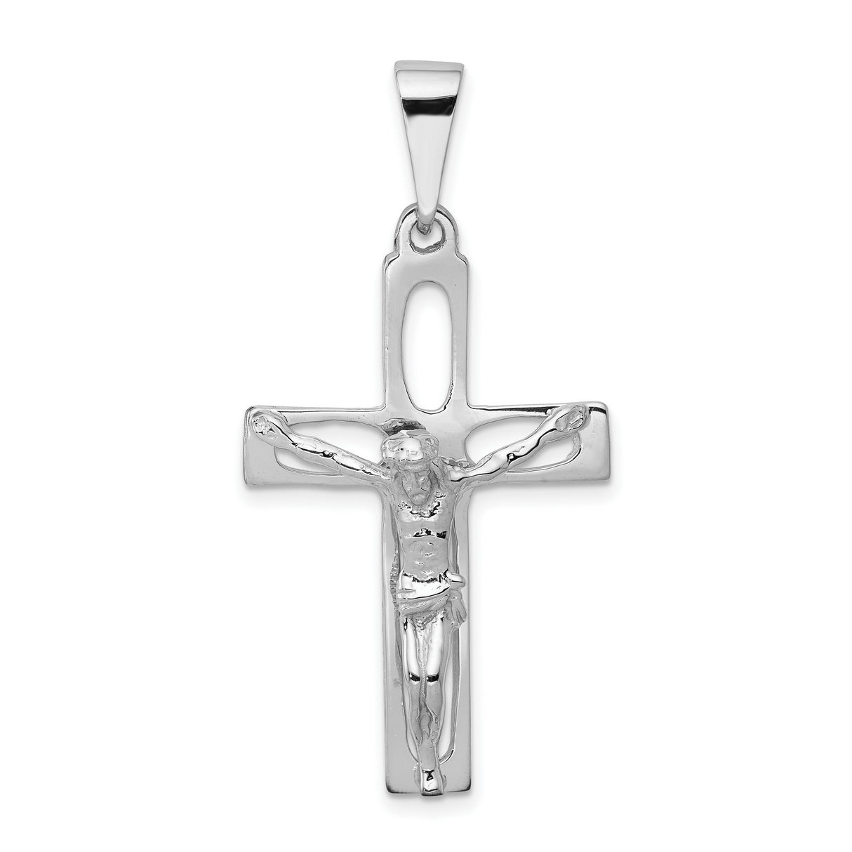 Latin Crucifix Charm Pendant in Real 14k White Gold