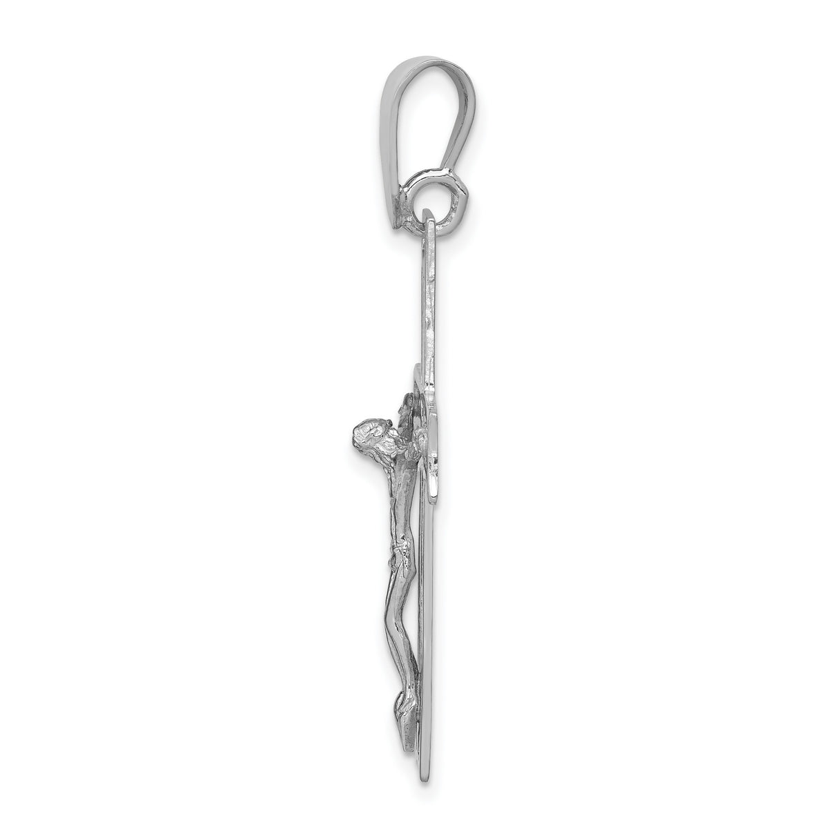 Latin Crucifix Charm Pendant in Real 14k White Gold