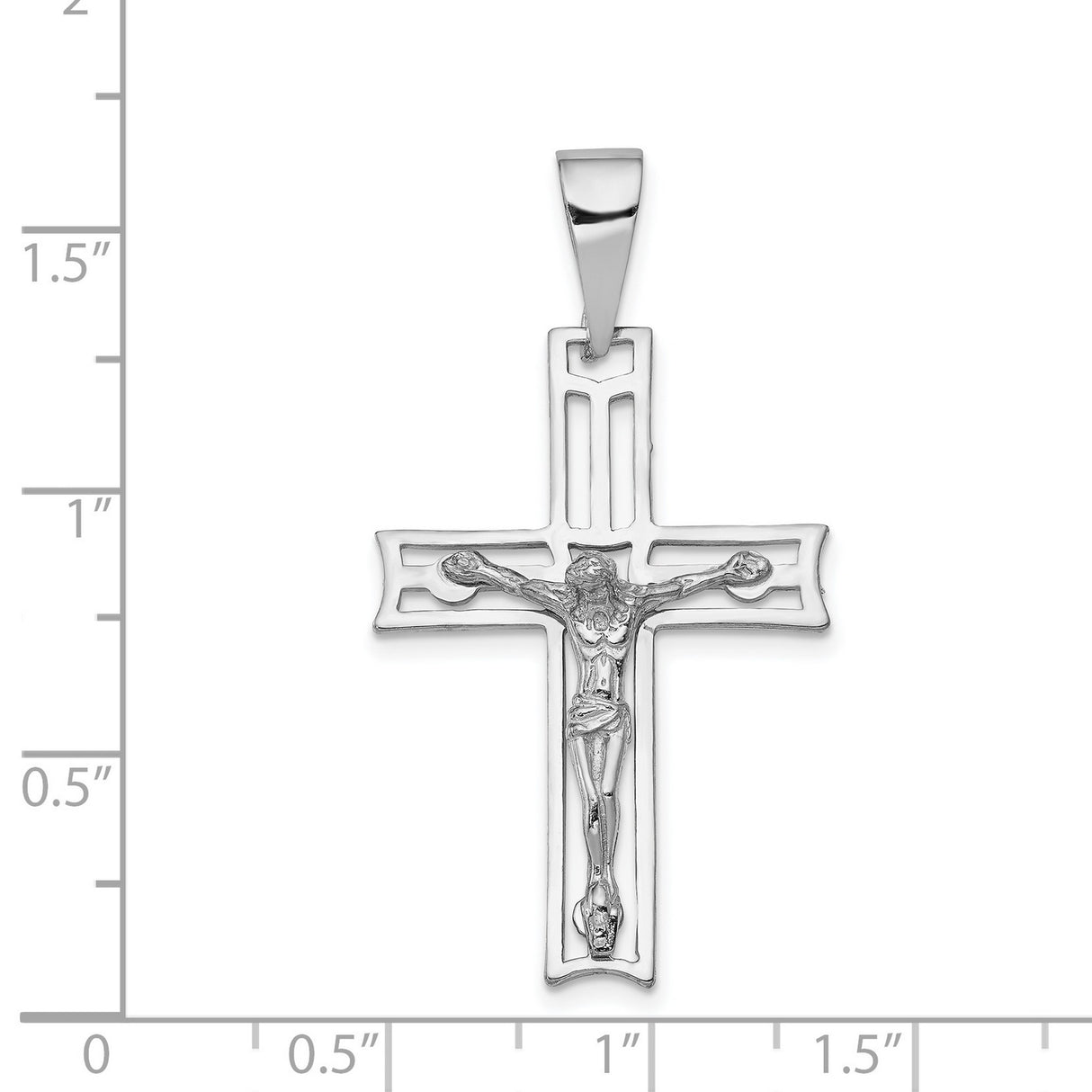 Latin Crucifix Charm Pendant in Real 14k White Gold