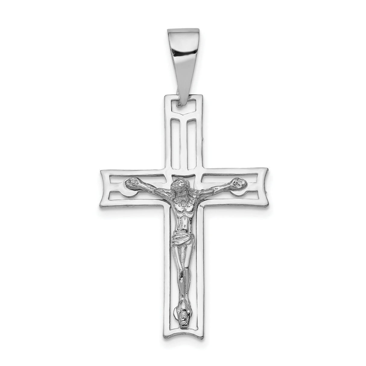Latin Crucifix Charm Pendant in Real 14k White Gold