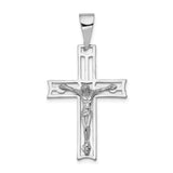 Latin Crucifix Charm Pendant in Real 14k White Gold