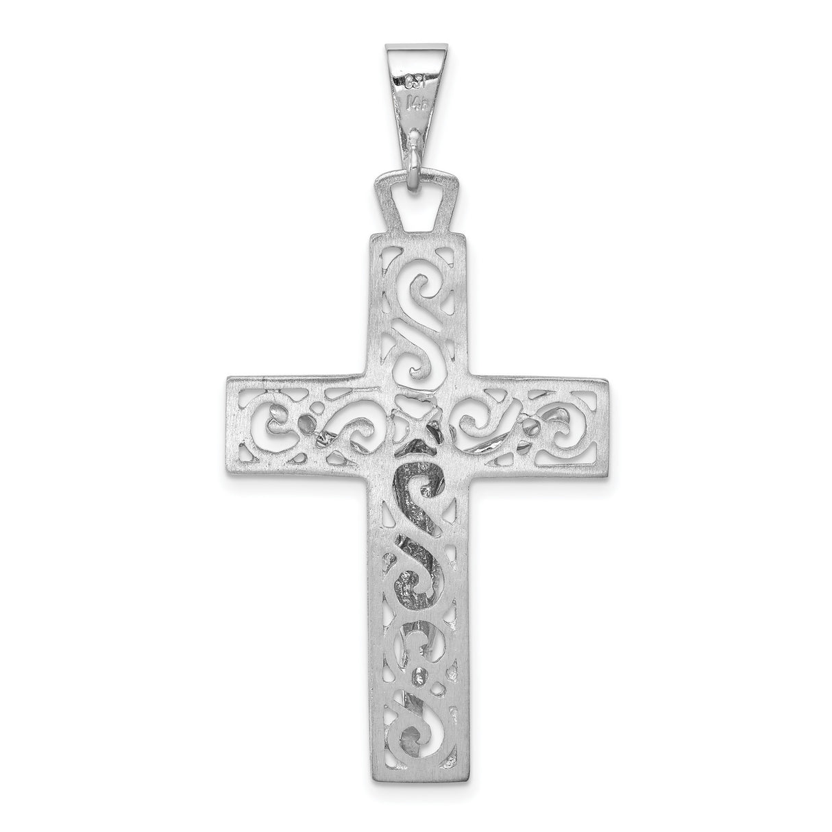 Latin Crucifix Charm Pendant in Real 14k White Gold