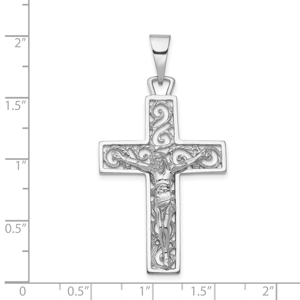 Latin Crucifix Charm Pendant in Real 14k White Gold