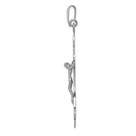 14k White Gold Crucifix Pendant with Detailed Jesus Design, Religious Christian Jewelry