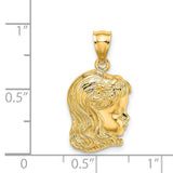 14k Yellow Gold Girl Head Pendant with Bow, Sentimental Family Keepsake Charm