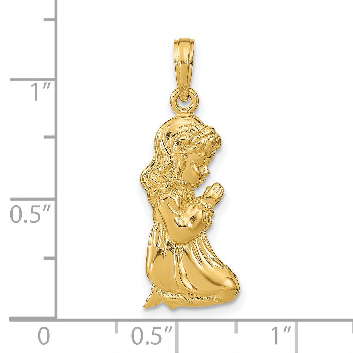 Praying Girl Charm Pendant in Real 14k Yellow Gold