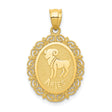 Solid Satin Aries Word and The Ram Zodiac Sign Oval Charm Pendant in Real 14k Yellow Gold