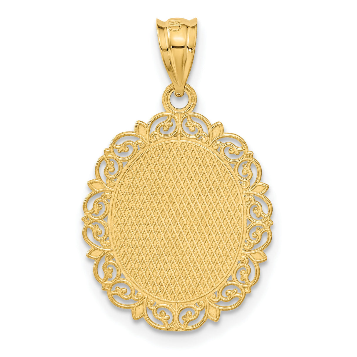 Solid Satin Gemini Word and Twin Figures Zodiac Sign Oval Charm Pendant in Real 14k Yellow Gold