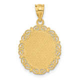 Solid Satin Gemini Word and Twin Figures Zodiac Sign Oval Charm Pendant in Real 14k Yellow Gold