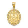 Solid Satin Gemini Word and Twin Figures Zodiac Sign Oval Charm Pendant in Real 14k Yellow Gold
