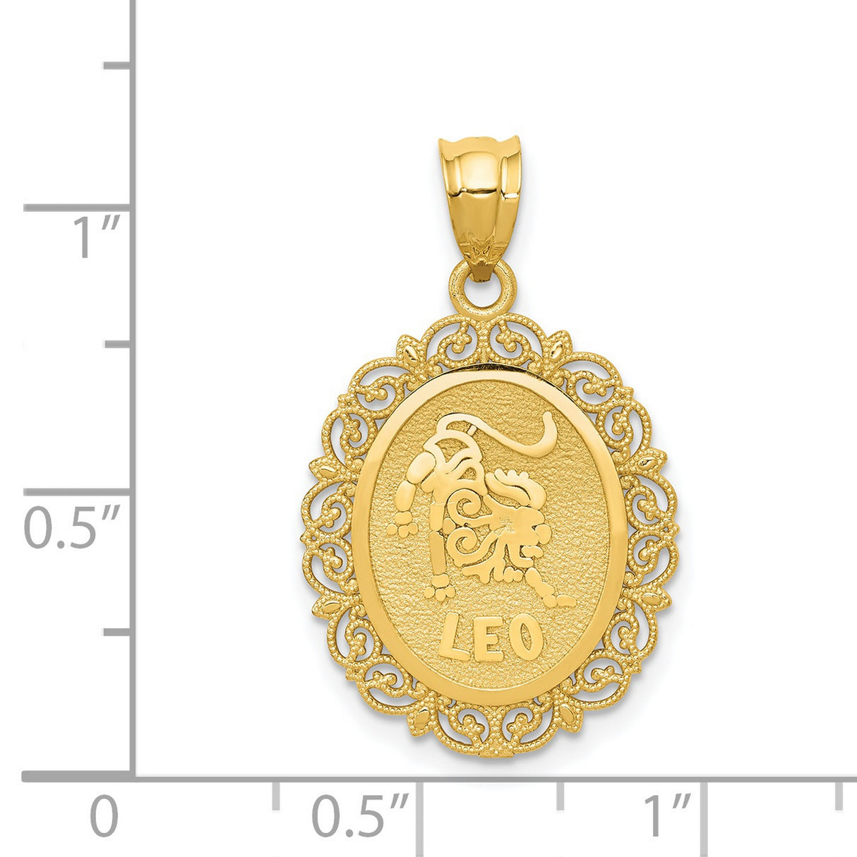 Solid Satin Leo Word and Lion Zodiac Sign Oval Charm Pendant in Real 14k Yellow Gold